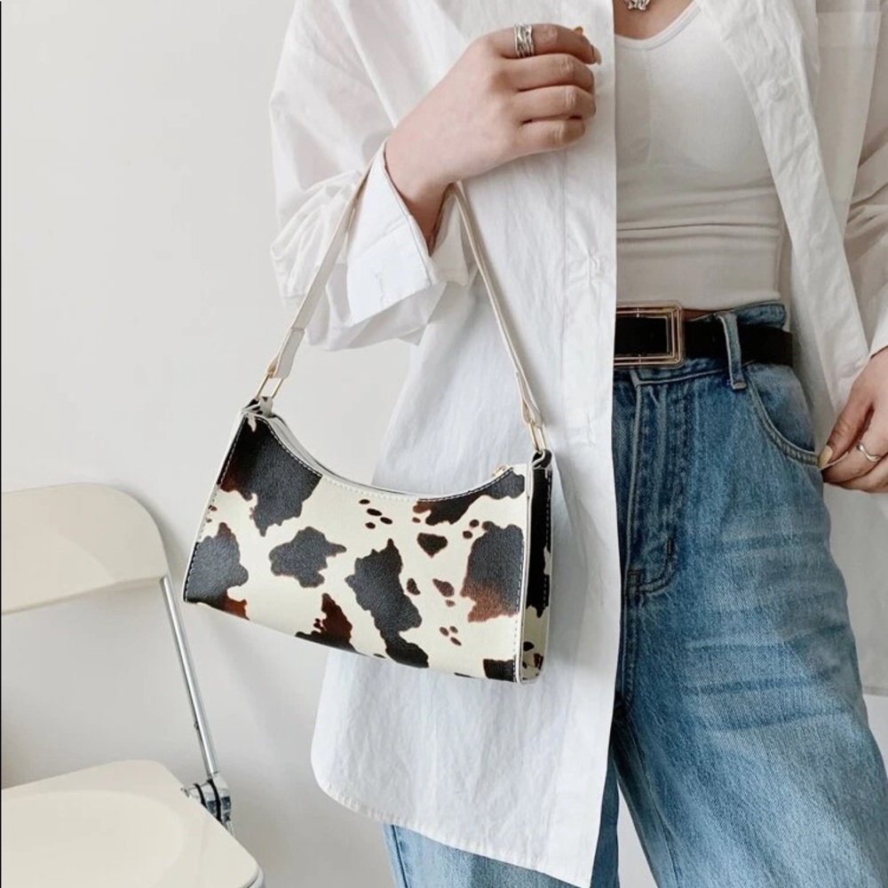 Cow Print Baguette Bag